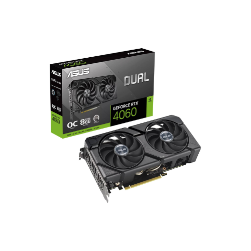 ASUS Dual GeForce RTX 4060 EVO OC Graphics Card 8GB GDDR6 128-bit Memory 2535 MHz OC Boost Clock 17 Gbps Memory Speed PCI E 4.0 Display Port 1.4a HDMI 2.1a
