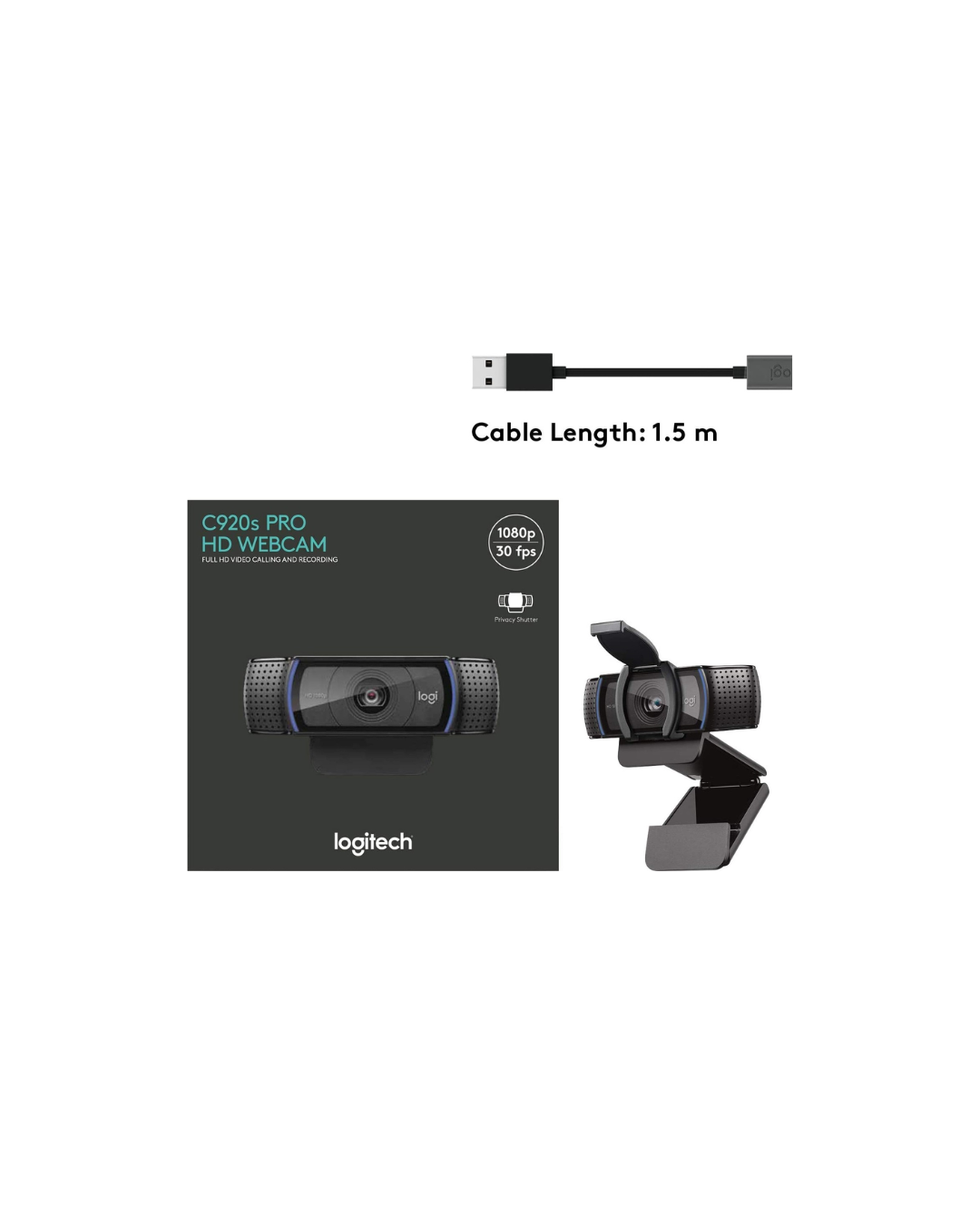 Logitech C920S HD Pro Webcam with Privacy Shutter - Widescreen Video Calling and Recording, 1080p Streaming Camera, Desktop or Laptop Webcam | 960-001