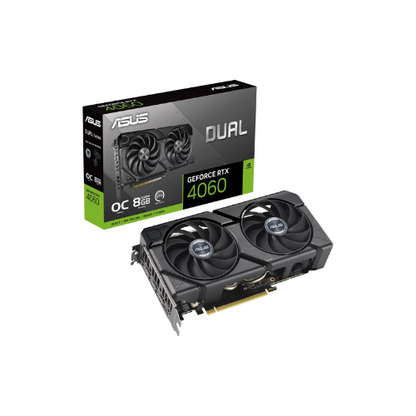 ASUS Dual GeForce RTX 4060 EVO OC Graphics Card 8GB GDDR6 128-bit Memory 2535 MHz OC Boost Clock 17 Gbps Memory Speed PCI E 4.0 Display Port 1.4a HDMI 2.1a
