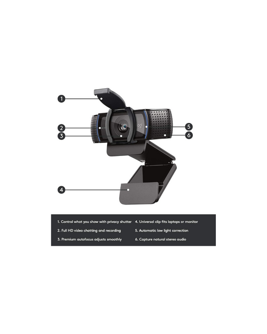 Logitech C920S HD Pro Webcam with Privacy Shutter - Widescreen Video Calling and Recording, 1080p Streaming Camera, Desktop or Laptop Webcam | 960-001