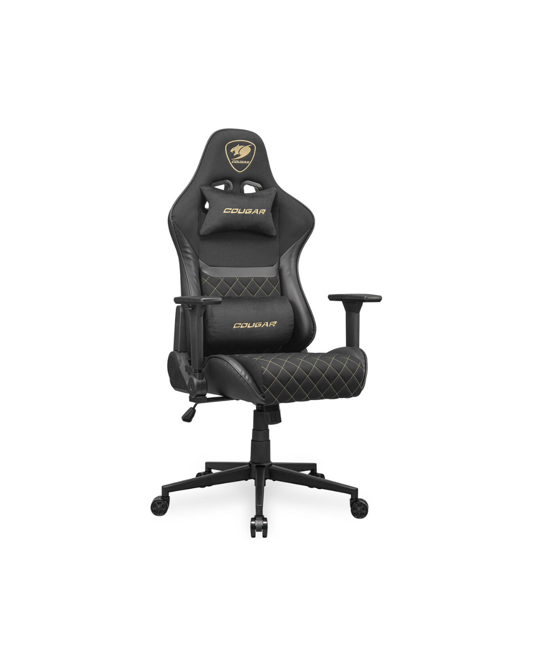 Cougar Armor One V2 F Gaming Chair, Woven Fabric Surface, 4D Folding Armrests, 155° Reclining, Piston Lift Height Adjustment, Up to 120kg Weight Support, Black / Gold | 3MA2FGLB.0001